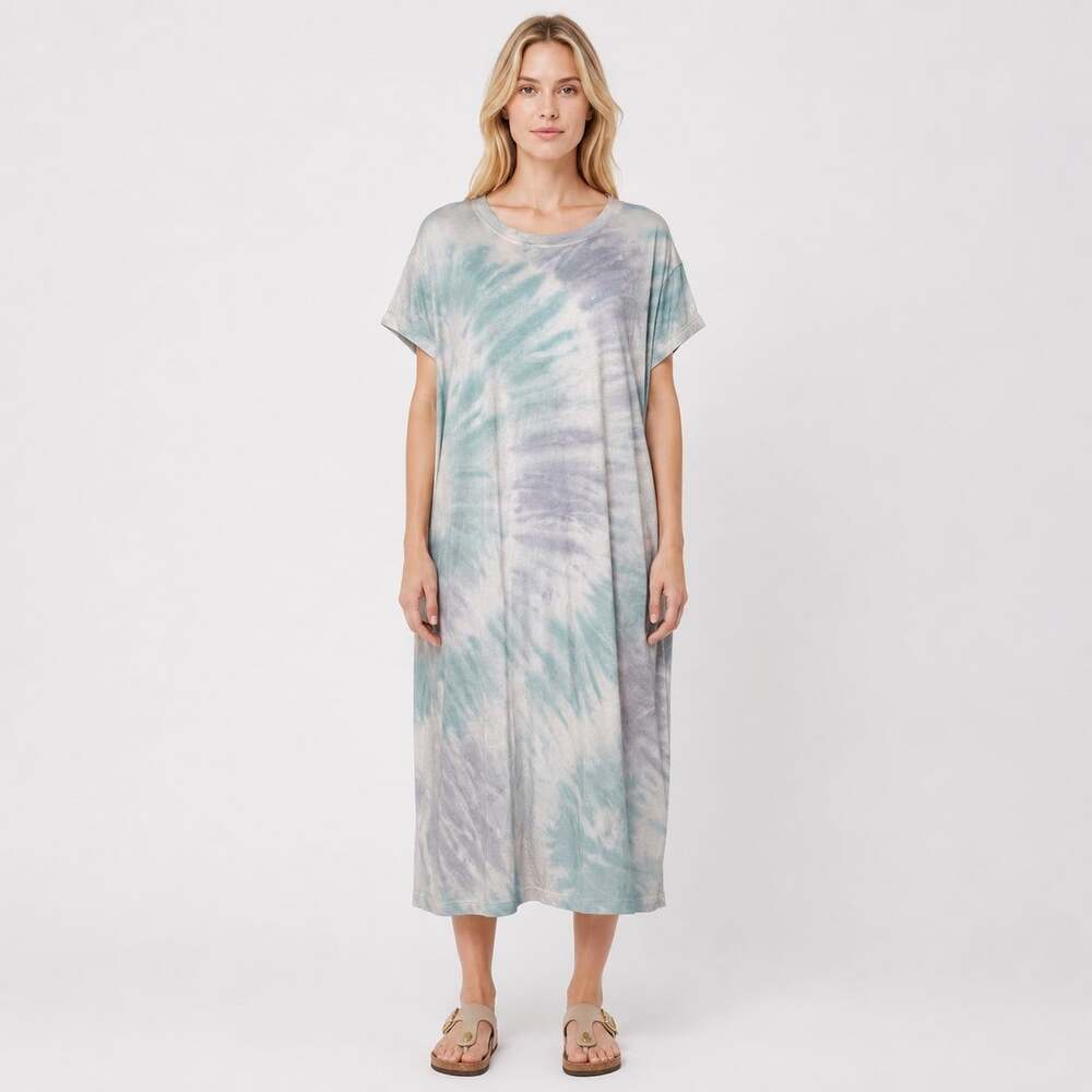 Splendid Eco Tie Dye Ombre T-Shirt Dress Multi Blue Gray Crewneck NWT Size XL